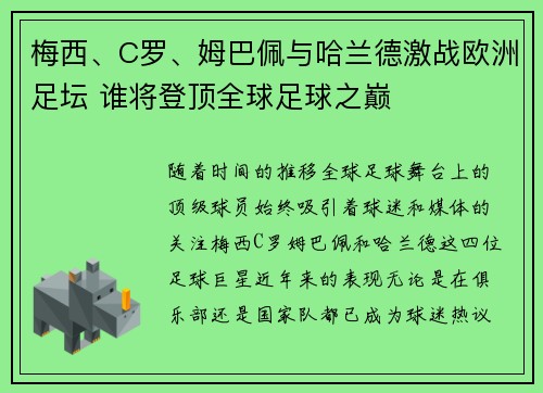 梅西、C罗、姆巴佩与哈兰德激战欧洲足坛 谁将登顶全球足球之巅